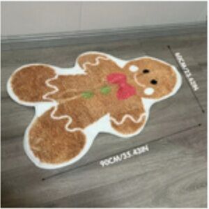 Gingerbread Man Rug with Red Bow